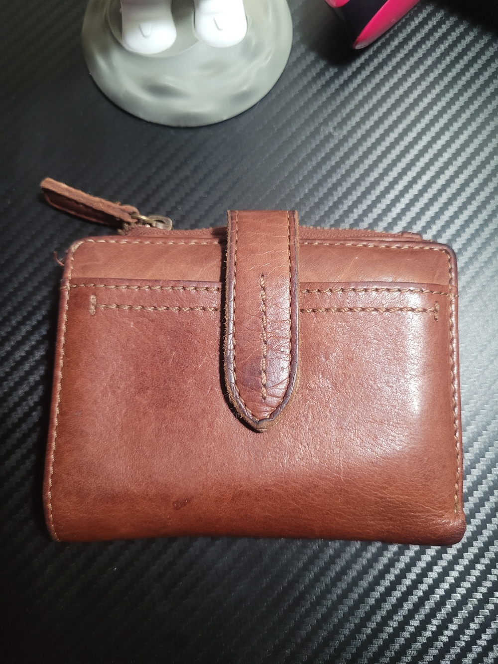 Brown Leather Wallet with Snap And Zip Closure, Soft